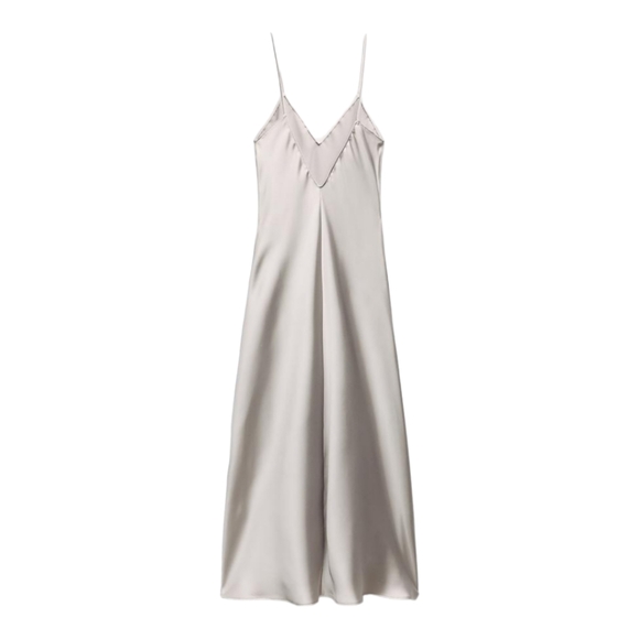 Zara NWT Gray open back satin effect slip dress Size Medium - Picture 6 of 8